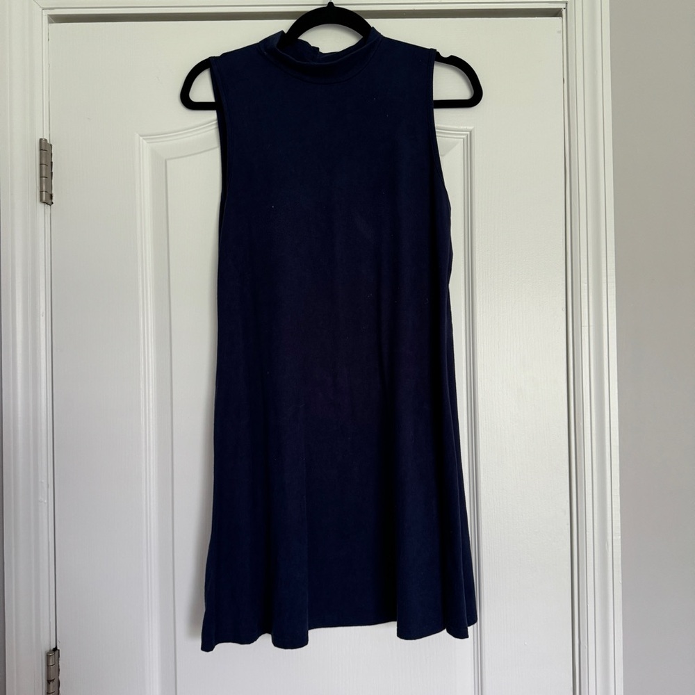 Dark Blue velvet sleeveless a line dress